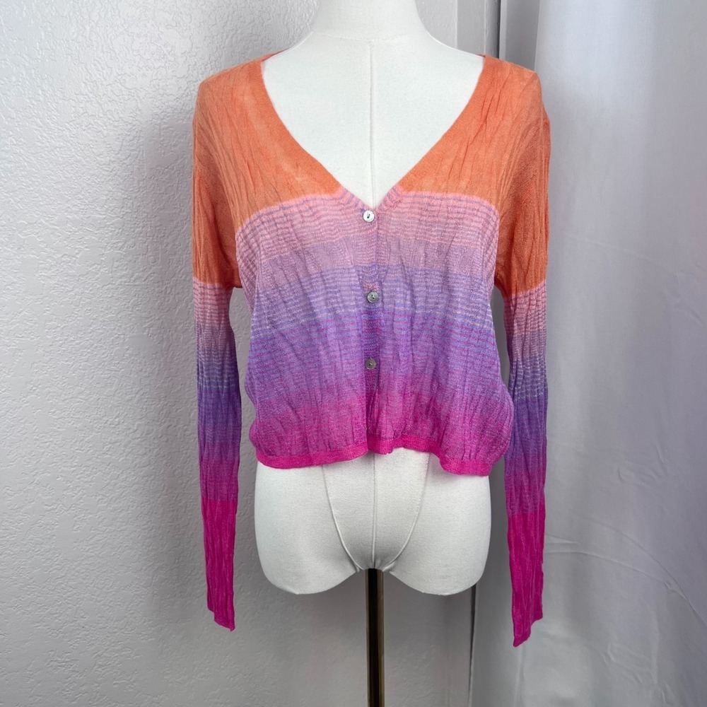 Y2K Zara Cardigan Womens Small Sheer Rainbow Ombre Festival Whimsical Indie